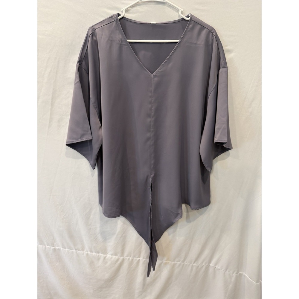 VIISHOW Women's V-Neck Tie-Front Blouse - Satin Finish, Lavender Grey, 2XL